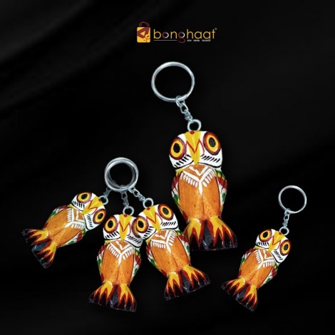 Handcrafted Wooden Owl Key Ring Set