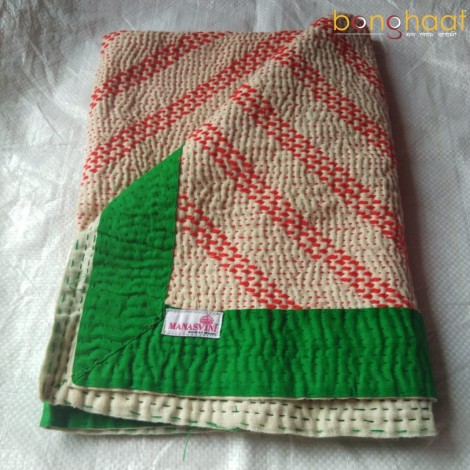 Hand woven Pure Cotton Kantha for Babies (Orange Green)