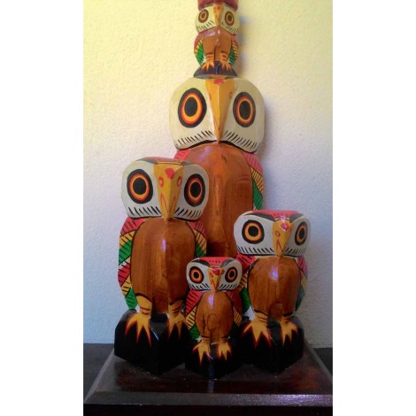 Wooden Owl Family Lampstand (1 FT X 1/2 FT X 1/2 FT)