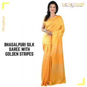 Bhagalpuri Silk Saree in Yellow with Gold stripes