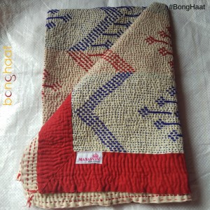 Hand woven Pure Cotton Kantha for Babies (Blue RED)
